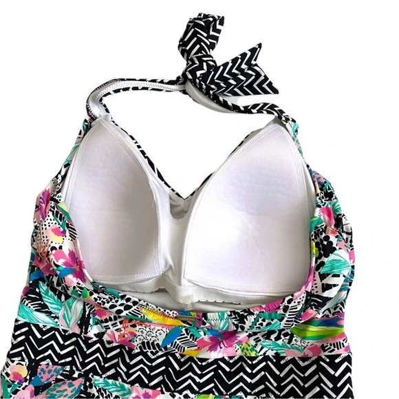 Lands End | Coastal Pool Tropical Floral Boho Halter One Piece Swimsuit Size 14 - Picture 3 of 5